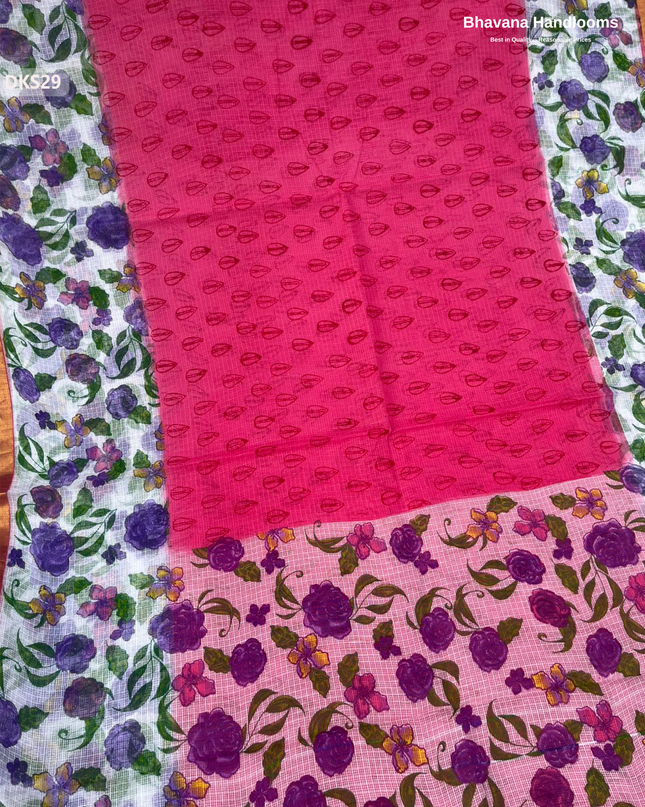 Pure 120 Count Cotton Kota Saree with Digital Print | Pink Printed Saree