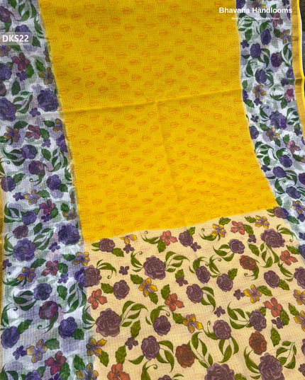 Pure 120 Count Cotton Kota Saree with Digital Print | Yellow Printed Saree