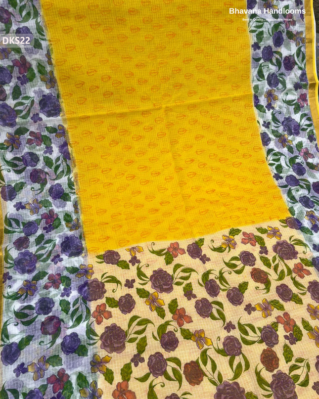 Pure 120 Count Cotton Kota Saree with Digital Print | Yellow Printed Saree