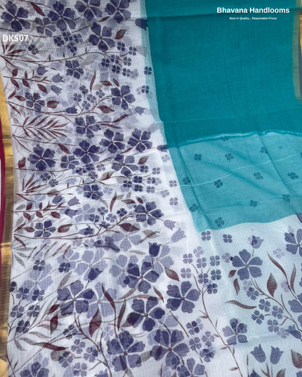 Pure 120 Count Cotton Kota Saree with Digital Print | Sea Green Printed Saree