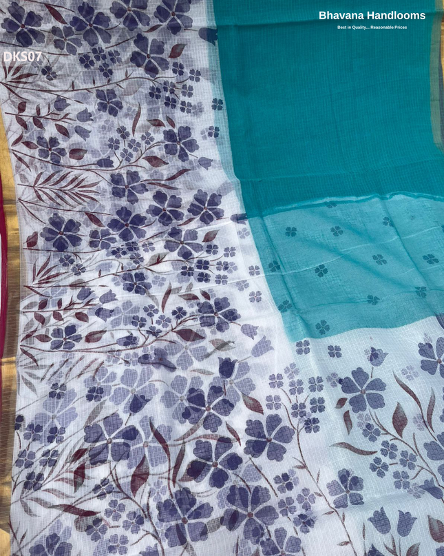 Pure 120 Count Cotton Kota Saree with Digital Print | Sea Green Printed Saree