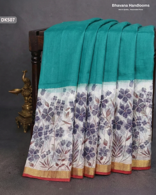 Pure 120 Count Cotton Kota Saree with Digital Print | Sea Green Printed Saree