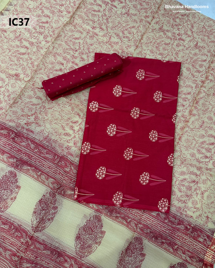 Premium Jaipur Cotton Dress Material with Soft Kota Dupatta with Pinkish Red Colour Top