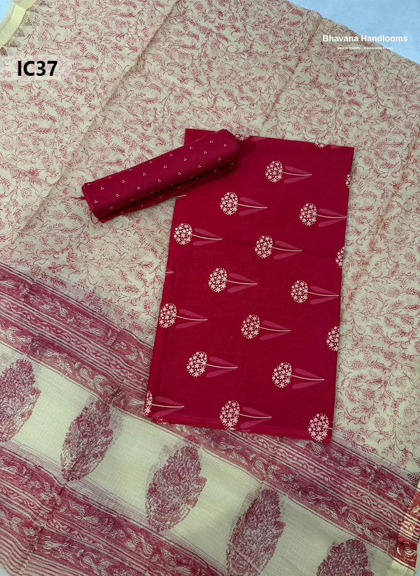 Premium Jaipur Cotton Dress Material with Soft Kota Dupatta with Pinkish Red Colour Top