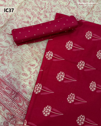 Premium Jaipur Cotton Dress Material with Soft Kota Dupatta with Pinkish Red Colour Top