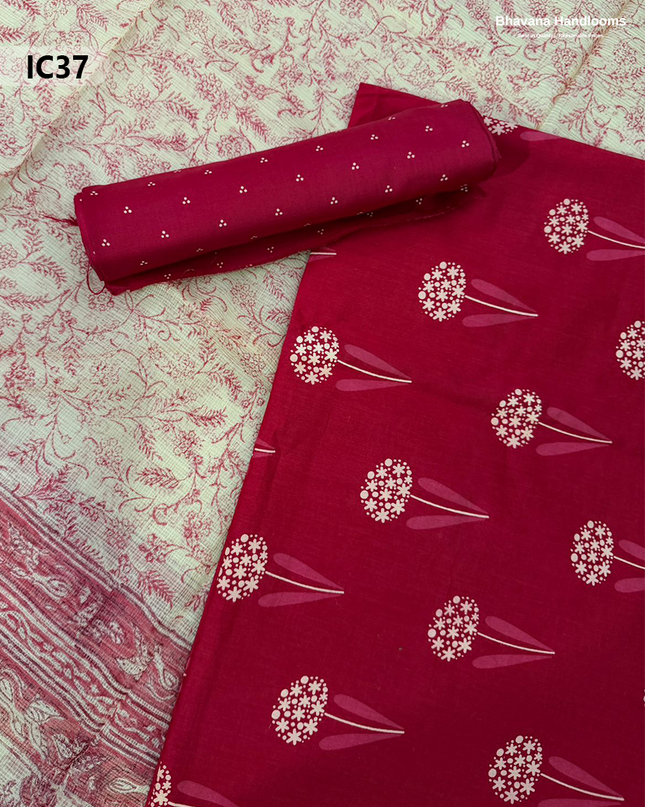 Premium Jaipur Cotton Dress Material with Soft Kota Dupatta with Pinkish Red Colour Top