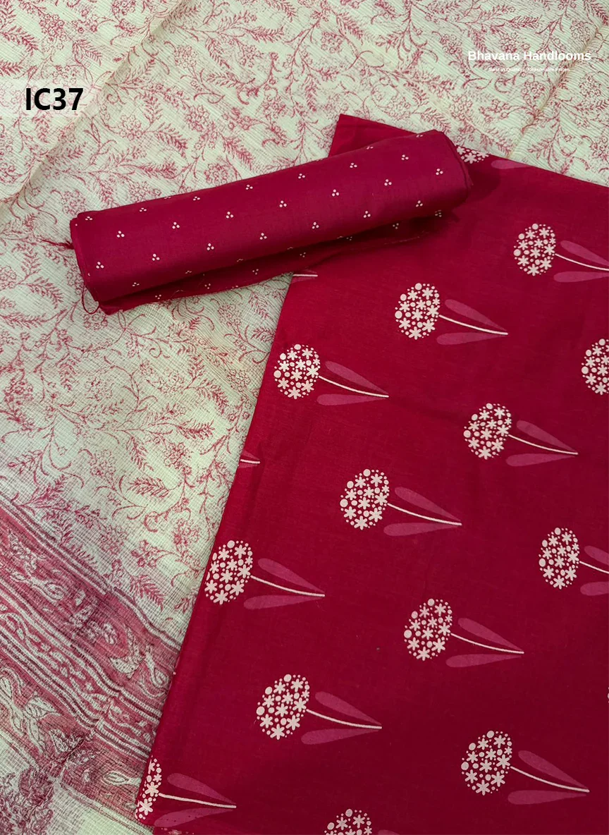Premium Jaipur Cotton Dress Material with Soft Kota Dupatta with Pinkish Red Colour Top