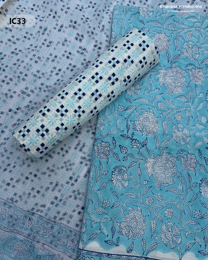 Premium Jaipur Cotton Dress Material with Soft Kota Dupatta Dusty Blue Colour