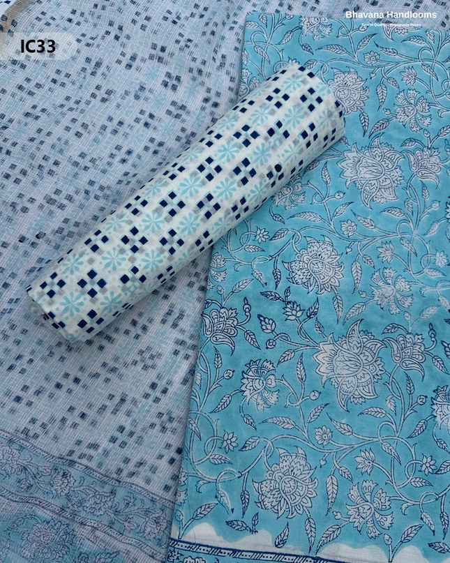 Premium Jaipur Cotton Dress Material with Soft Kota Dupatta Dusty Blue Colour