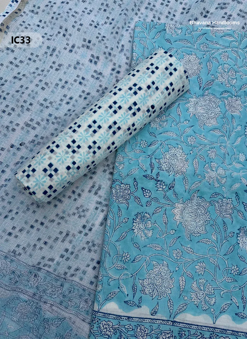 Premium Jaipur Cotton Dress Material with Soft Kota Dupatta Dusty Blue Colour