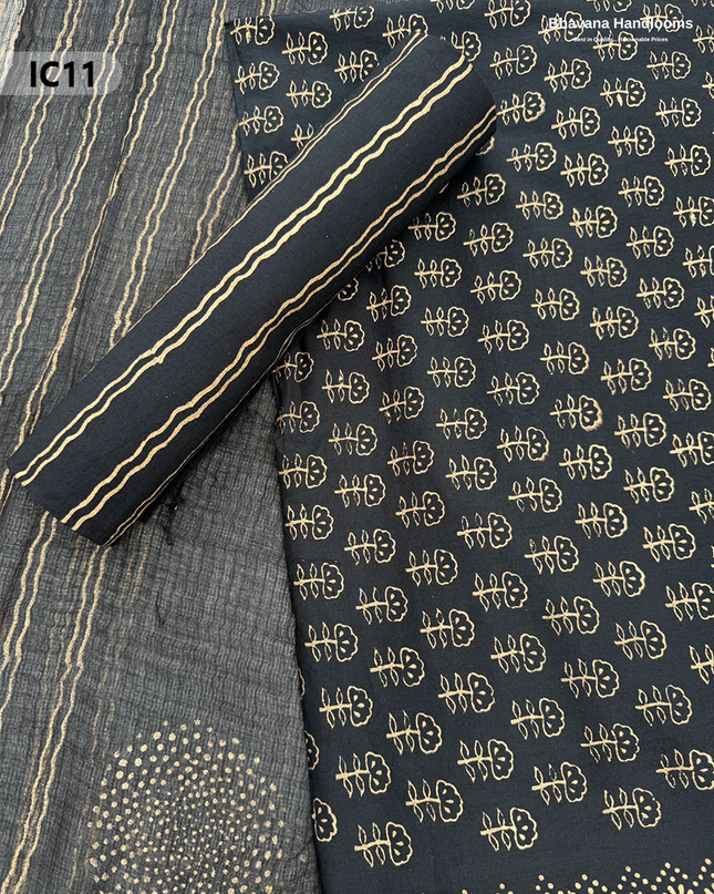 Premium Jaipur Cotton Dress Material with Soft Kota Dupatta with Black Colour Top