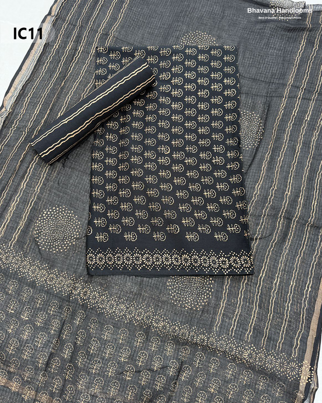 Premium Jaipur Cotton Dress Material with Soft Kota Dupatta with Black Colour Top