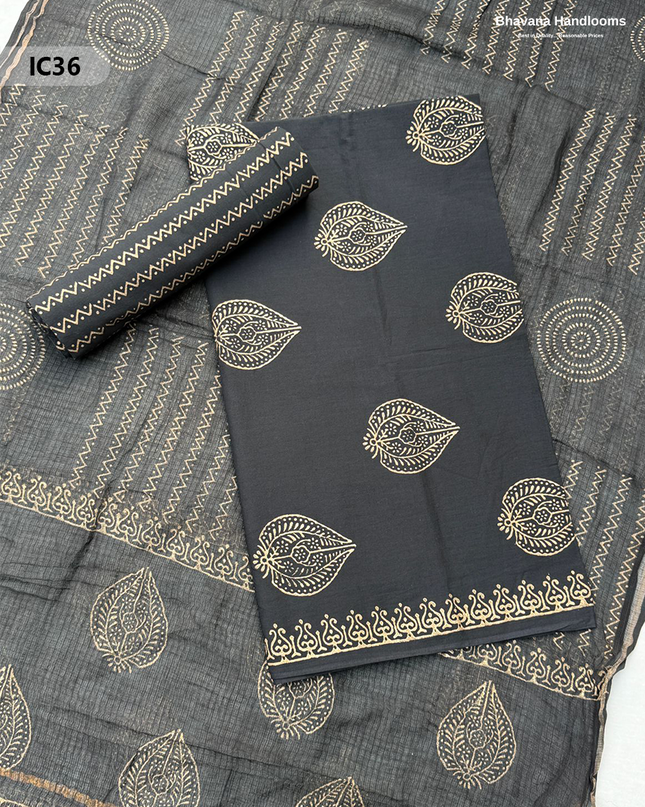 Premium Jaipur Cotton Dress Material with Soft Kota Dupatta Black Colour