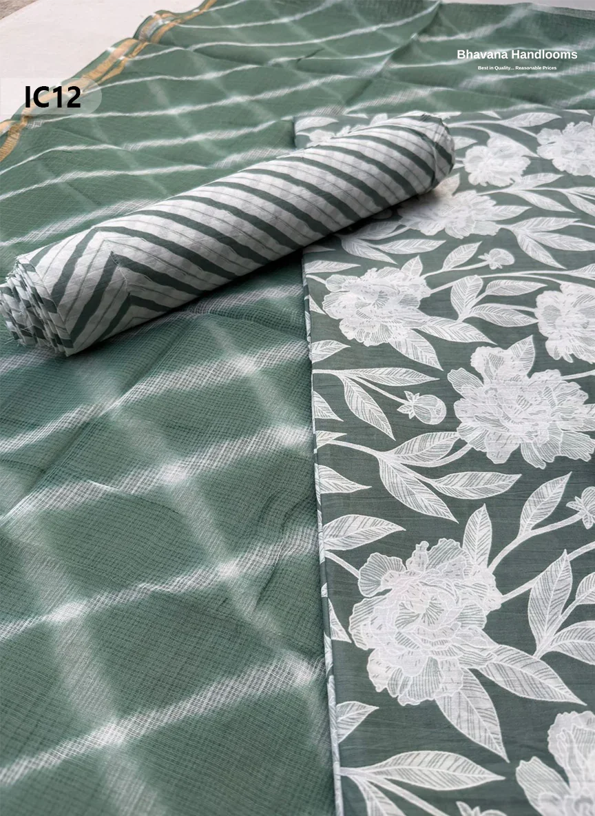 Premium Jaipur Cotton Dress Material with Soft Kota Dupatta with Greenish Cyan Colour Top