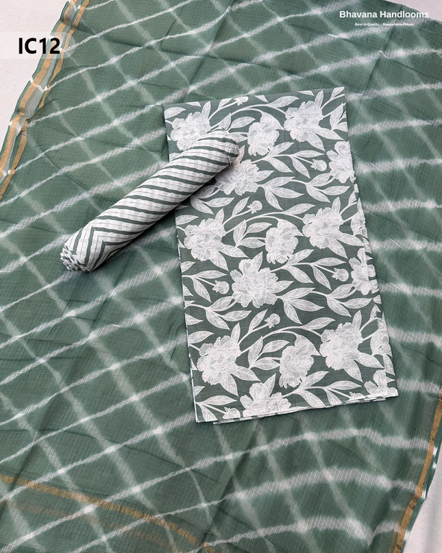 Premium Jaipur Cotton Dress Material with Soft Kota Dupatta with Greenish Cyan Colour Top