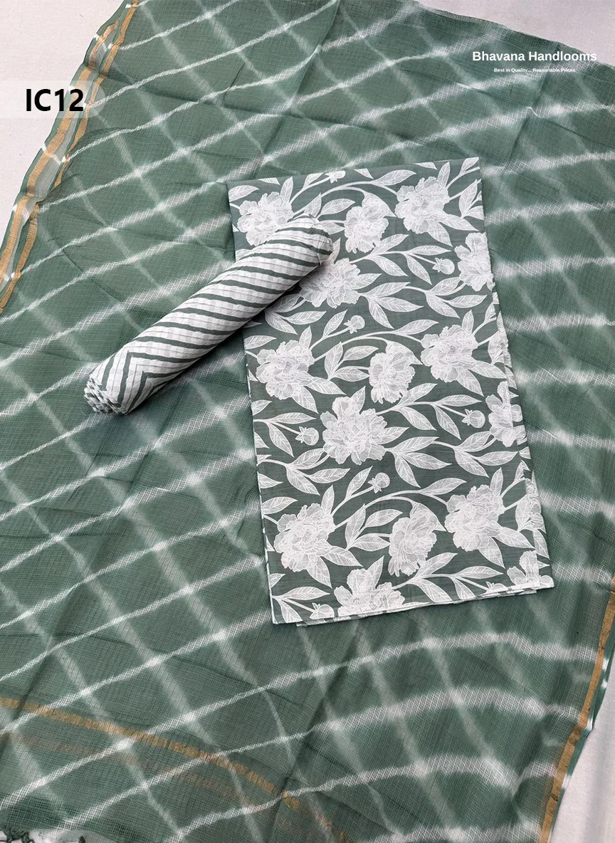 Premium Jaipur Cotton Dress Material with Soft Kota Dupatta with Greenish Cyan Colour Top