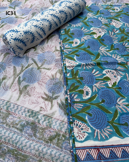 Premium Jaipur Cotton Dress Material with Soft Kota Dupatta with Greenish Blue Colour Top