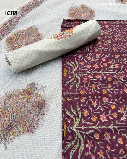 Premium Jaipur Cotton Dress Material with Soft Kota Dupatta with Maroon Colour Top