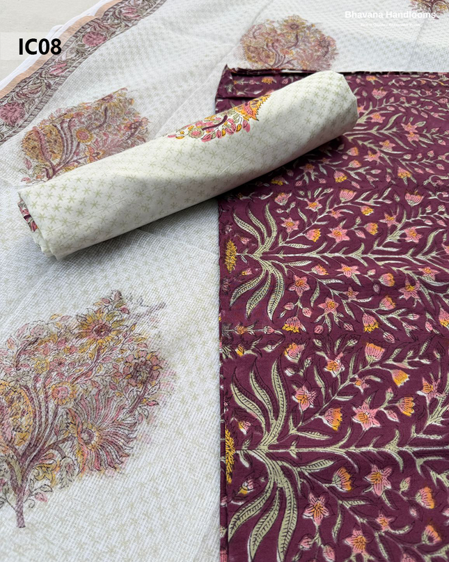 Premium Jaipur Cotton Dress Material with Soft Kota Dupatta with Maroon Colour Top