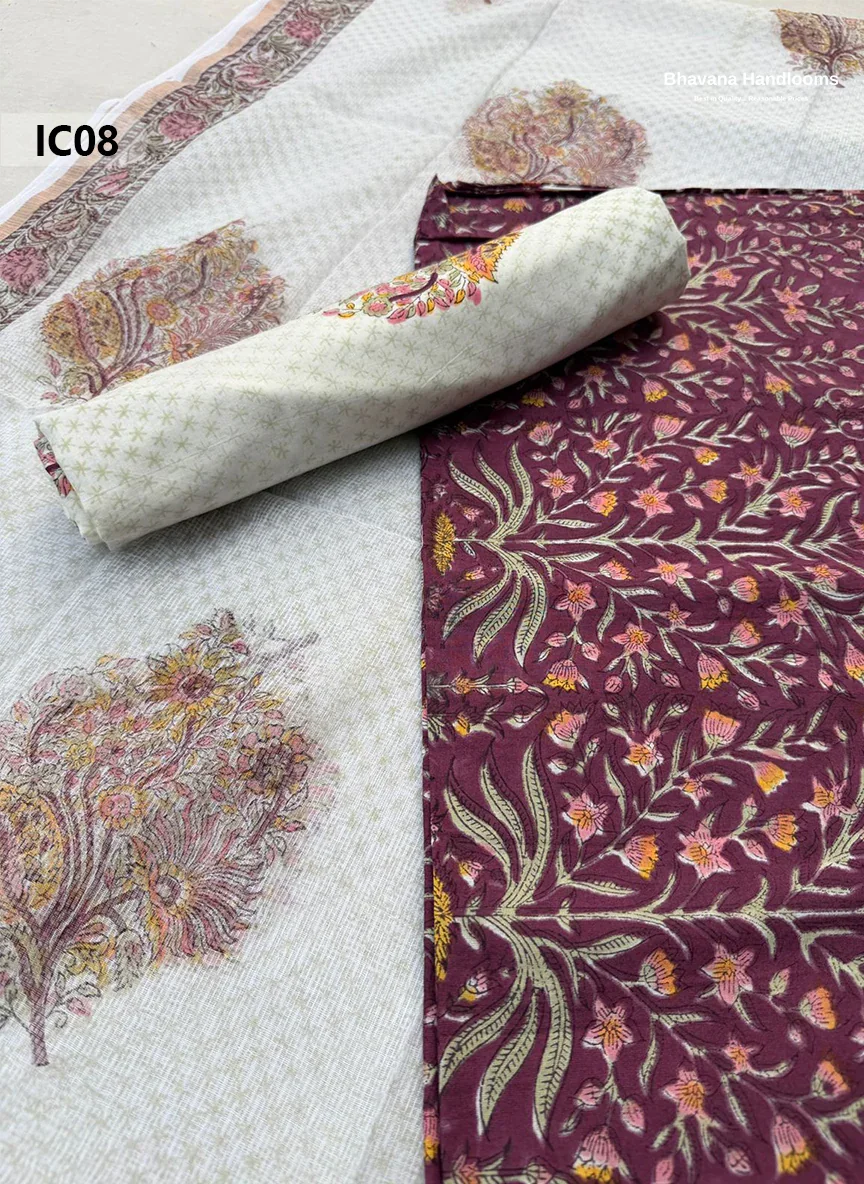 Premium Jaipur Cotton Dress Material with Soft Kota Dupatta with Maroon Colour Top