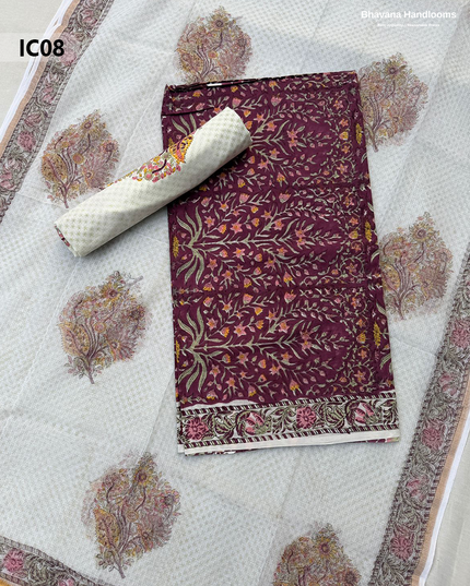 Premium Jaipur Cotton Dress Material with Soft Kota Dupatta with Maroon Colour Top