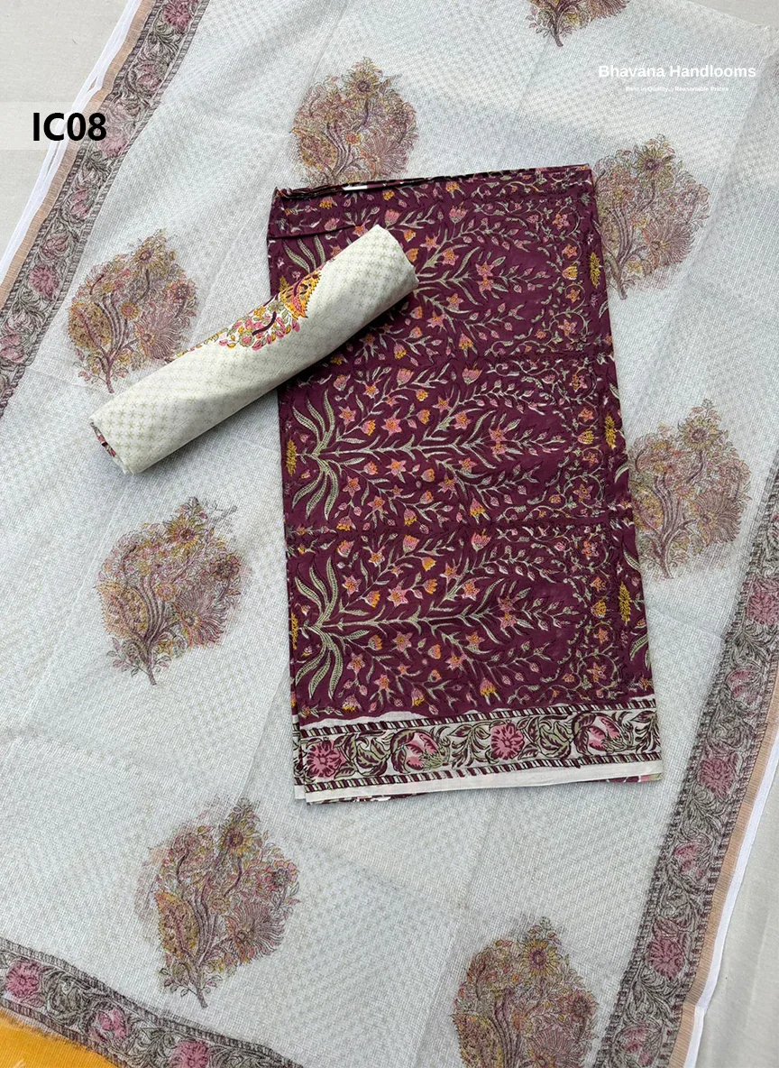 Premium Jaipur Cotton Dress Material with Soft Kota Dupatta with Maroon Colour Top