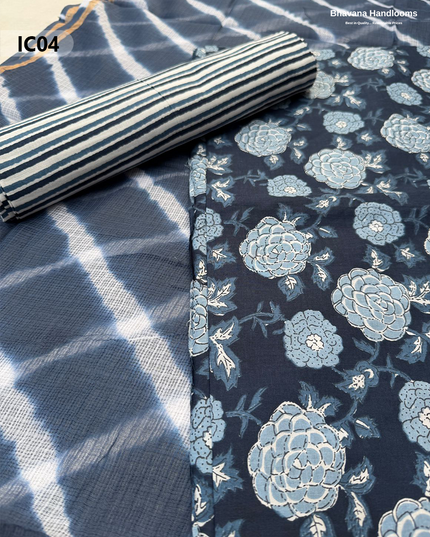 Premium Jaipur Cotton Dress Material with Soft Kota Dupatta with Tealish Blue Colour Top