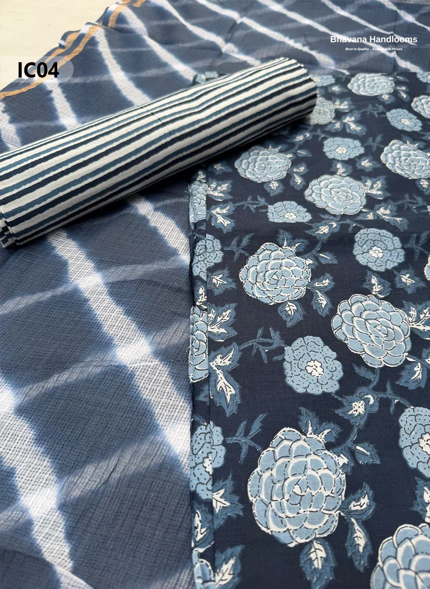 Premium Jaipur Cotton Dress Material with Soft Kota Dupatta with Tealish Blue Colour Top