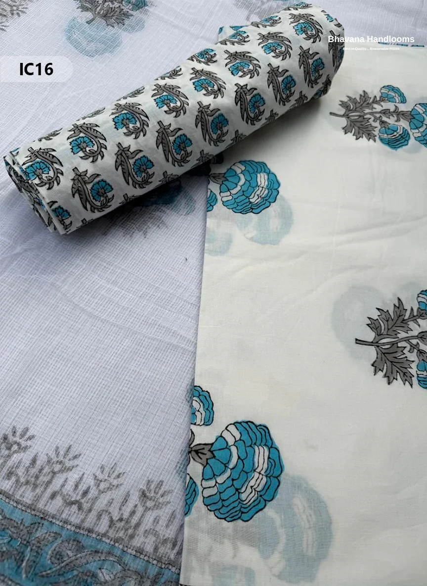 Premium Jaipur Cotton Dress Material with Soft Kota Dupatta White Colour