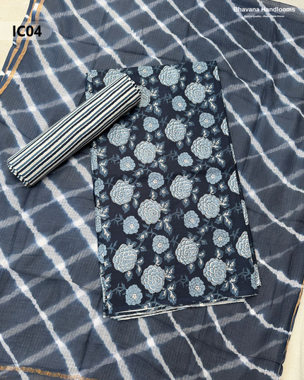 Premium Jaipur Cotton Dress Material with Soft Kota Dupatta with Tealish Blue Colour Top