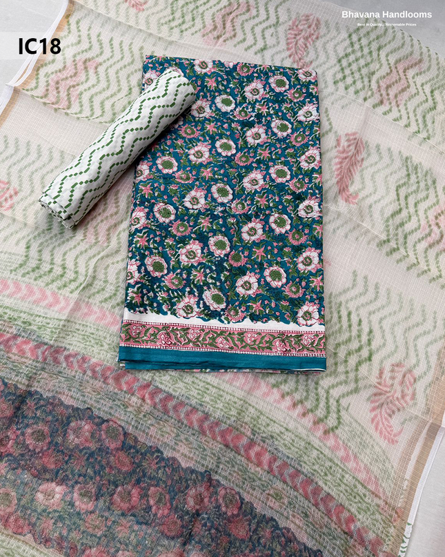 Premium Jaipur Cotton Dress Material with Soft Kota Dupatta with Sea Green Colour Top