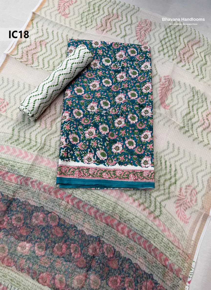 Premium Jaipur Cotton Dress Material with Soft Kota Dupatta with Sea Green Colour Top