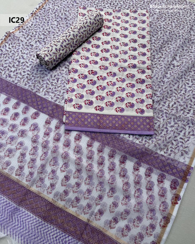 Premium Jaipur Cotton Dress Material with Soft Kota Dupatta with Lavender Colour Top