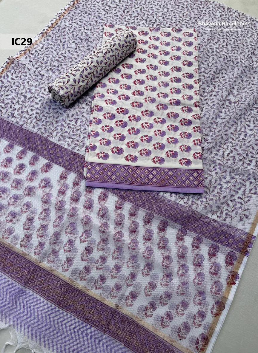 Premium Jaipur Cotton Dress Material with Soft Kota Dupatta with Lavender Colour Top