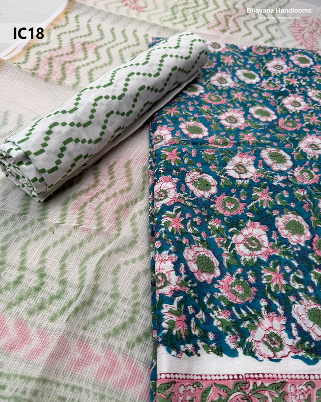 Premium Jaipur Cotton Dress Material with Soft Kota Dupatta with Sea Green Colour Top