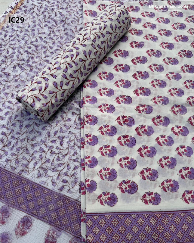 Premium Jaipur Cotton Dress Material with Soft Kota Dupatta with Lavender Colour Top