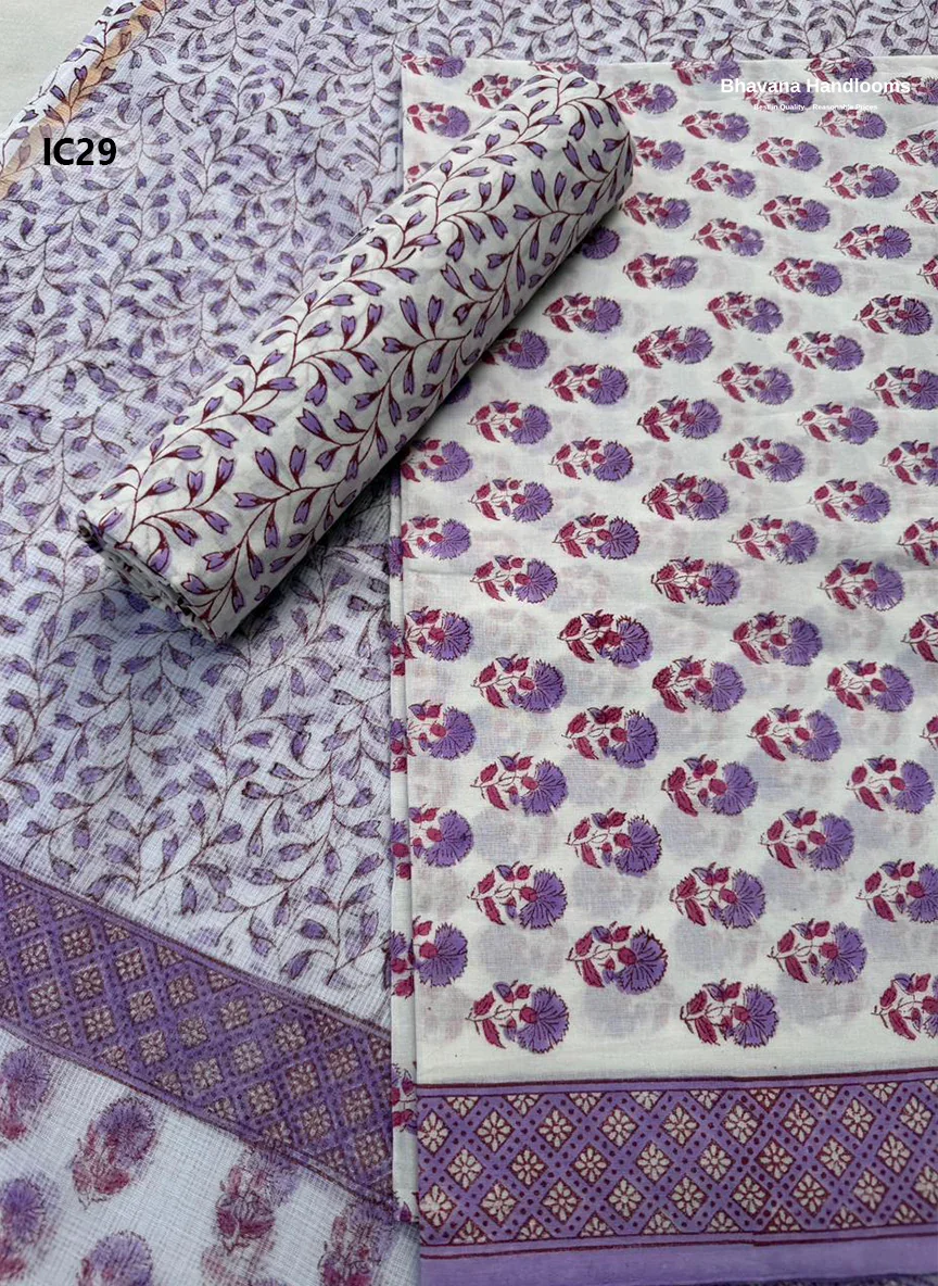 Premium Jaipur Cotton Dress Material with Soft Kota Dupatta with Lavender Colour Top