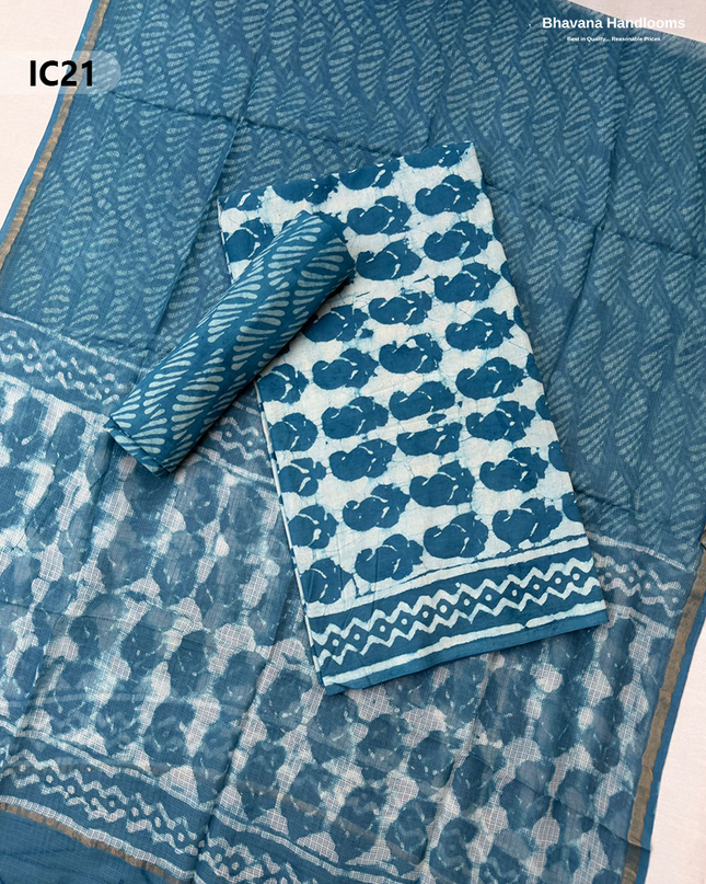 Premium Jaipur Cotton Dress Material with Soft Kota Dupatta with Sky Blue Colour Top