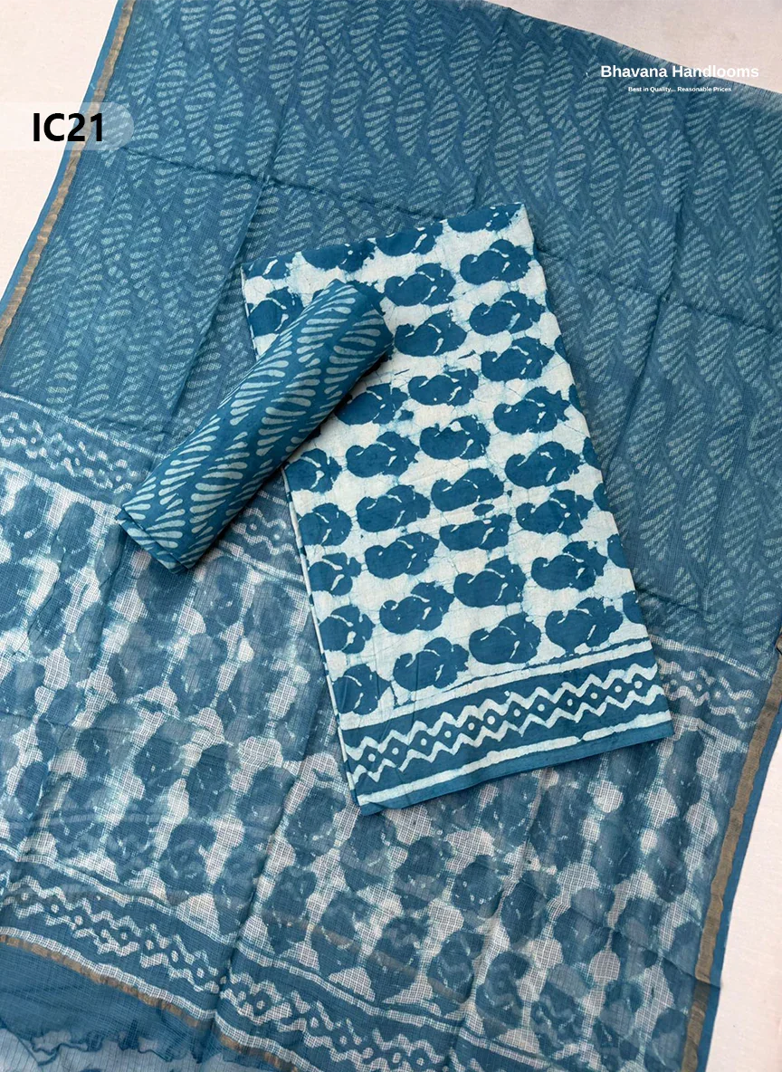 Premium Jaipur Cotton Dress Material with Soft Kota Dupatta with Sky Blue Colour Top