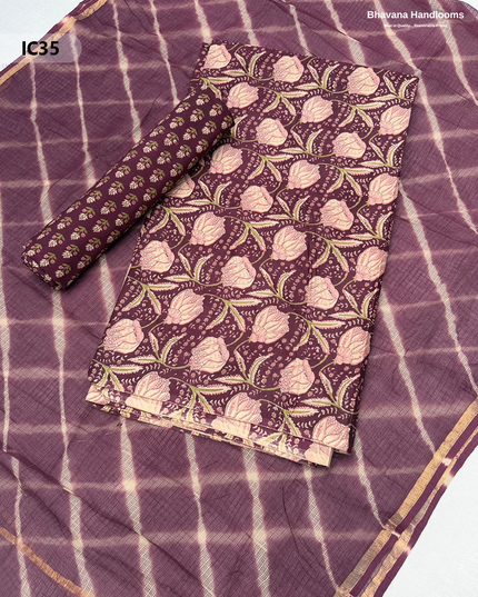 Premium Jaipur Cotton Dress Material with Soft Kota Dupatta Brownish Purple Colour