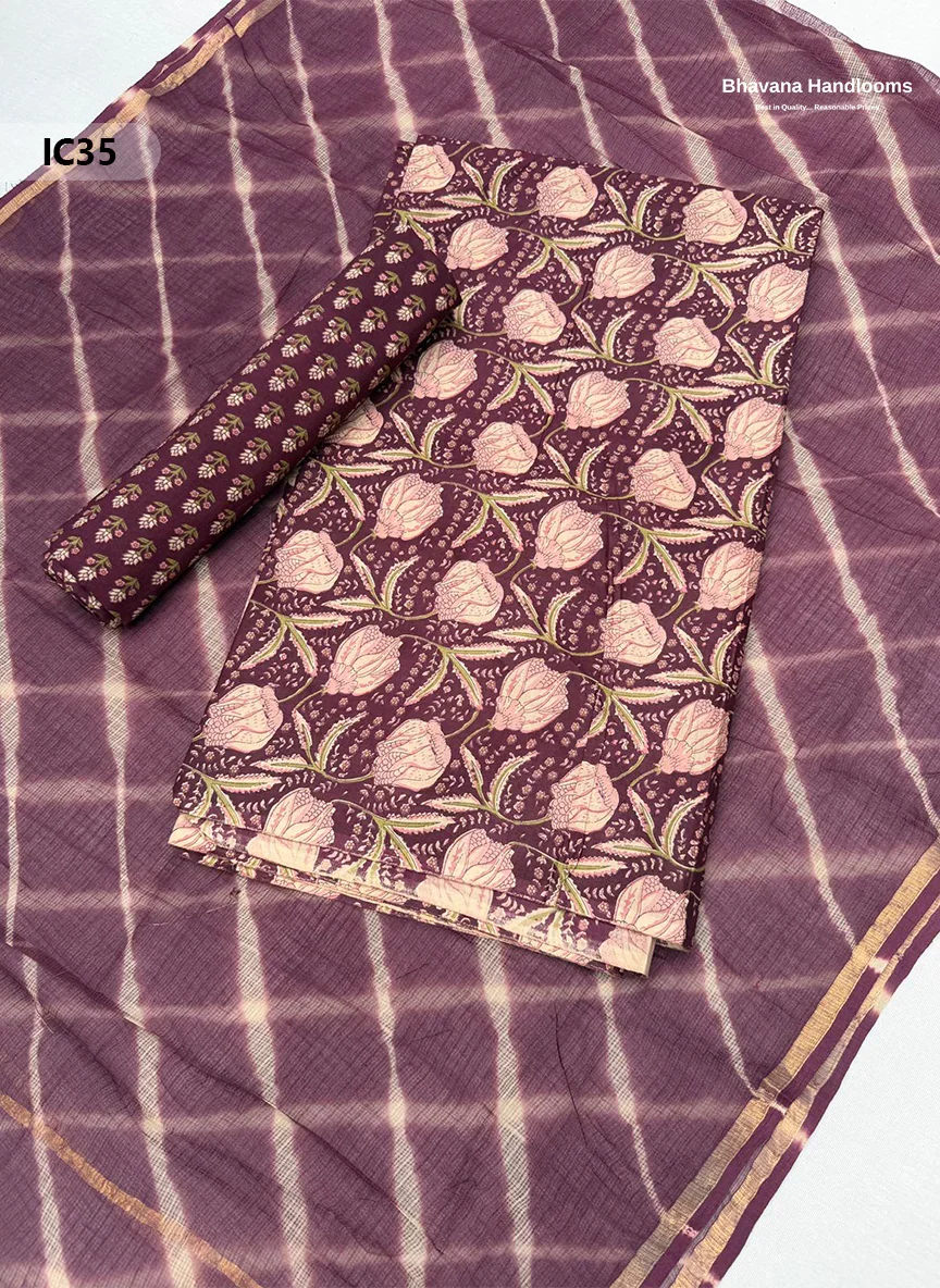 Premium Jaipur Cotton Dress Material with Soft Kota Dupatta Brownish Purple Colour