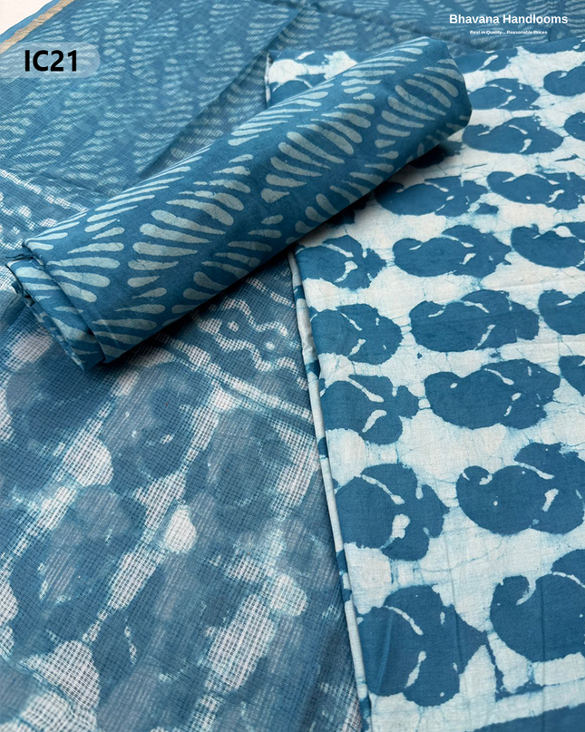 Premium Jaipur Cotton Dress Material with Soft Kota Dupatta with Sky Blue Colour Top