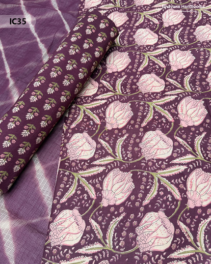 Premium Jaipur Cotton Dress Material with Soft Kota Dupatta Brownish Purple Colour