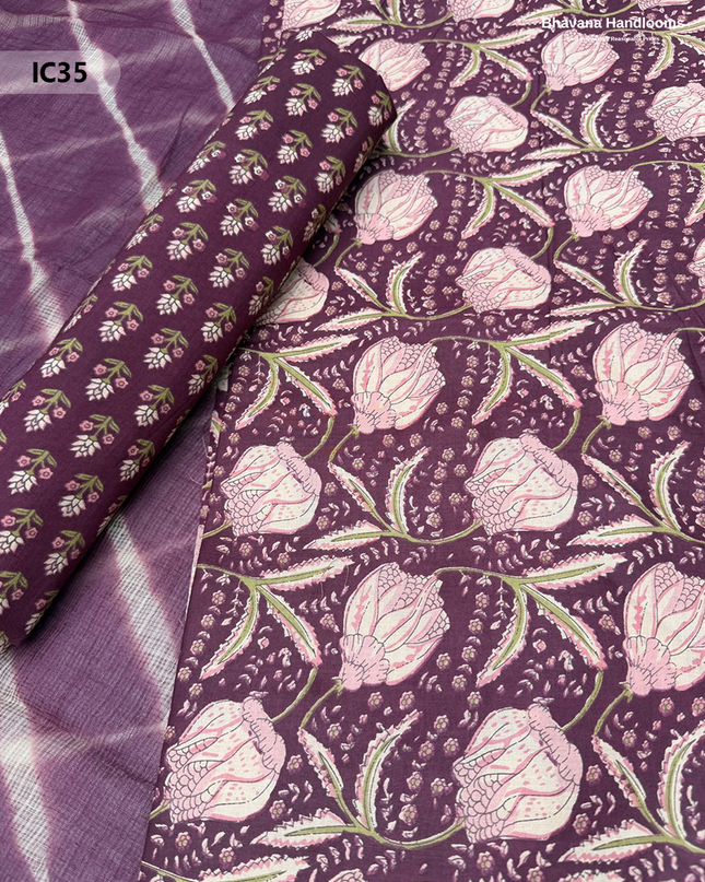 Premium Jaipur Cotton Dress Material with Soft Kota Dupatta Brownish Purple Colour