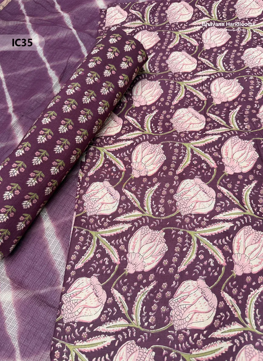 Premium Jaipur Cotton Dress Material with Soft Kota Dupatta Brownish Purple Colour