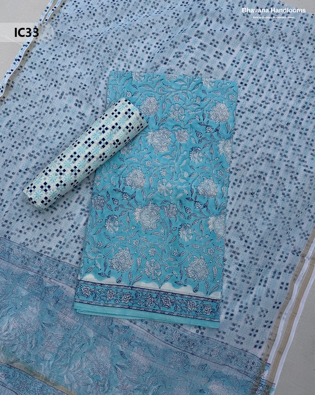 Premium Jaipur Cotton Dress Material with Soft Kota Dupatta Dusty Blue Colour