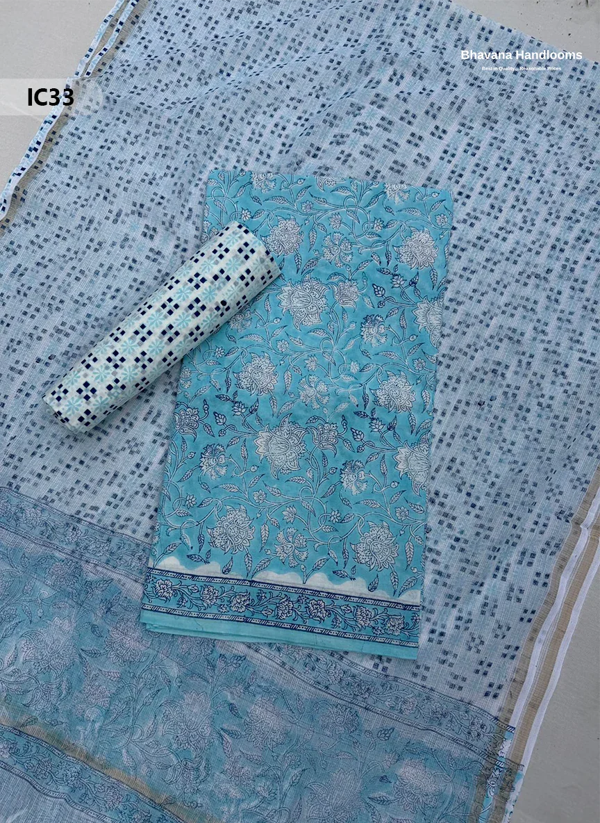 Premium Jaipur Cotton Dress Material with Soft Kota Dupatta Dusty Blue Colour