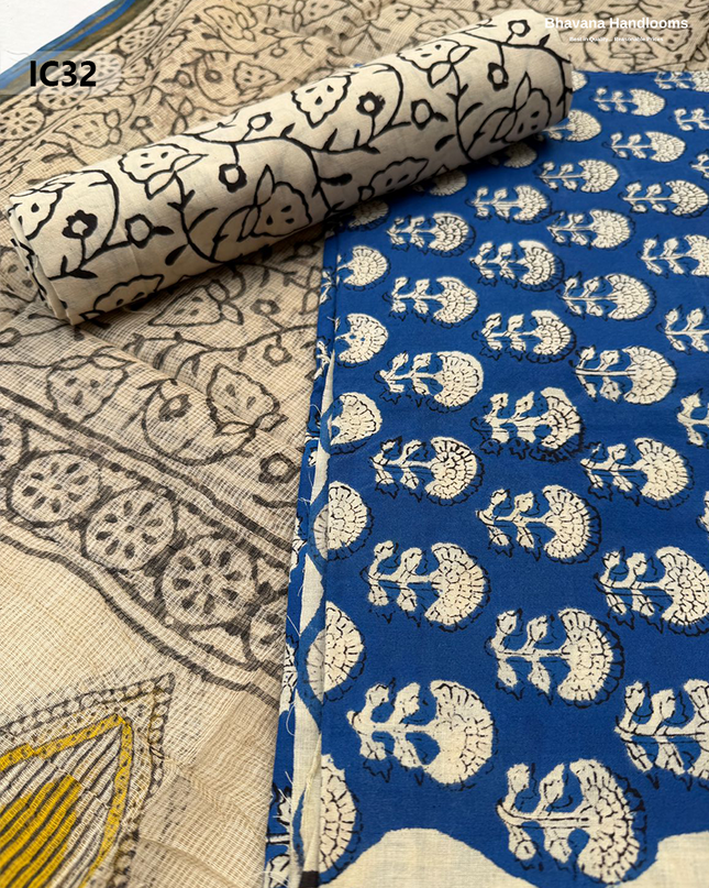Premium Jaipur Cotton Dress Material with Soft Kota Dupatta with Blue Colour Top