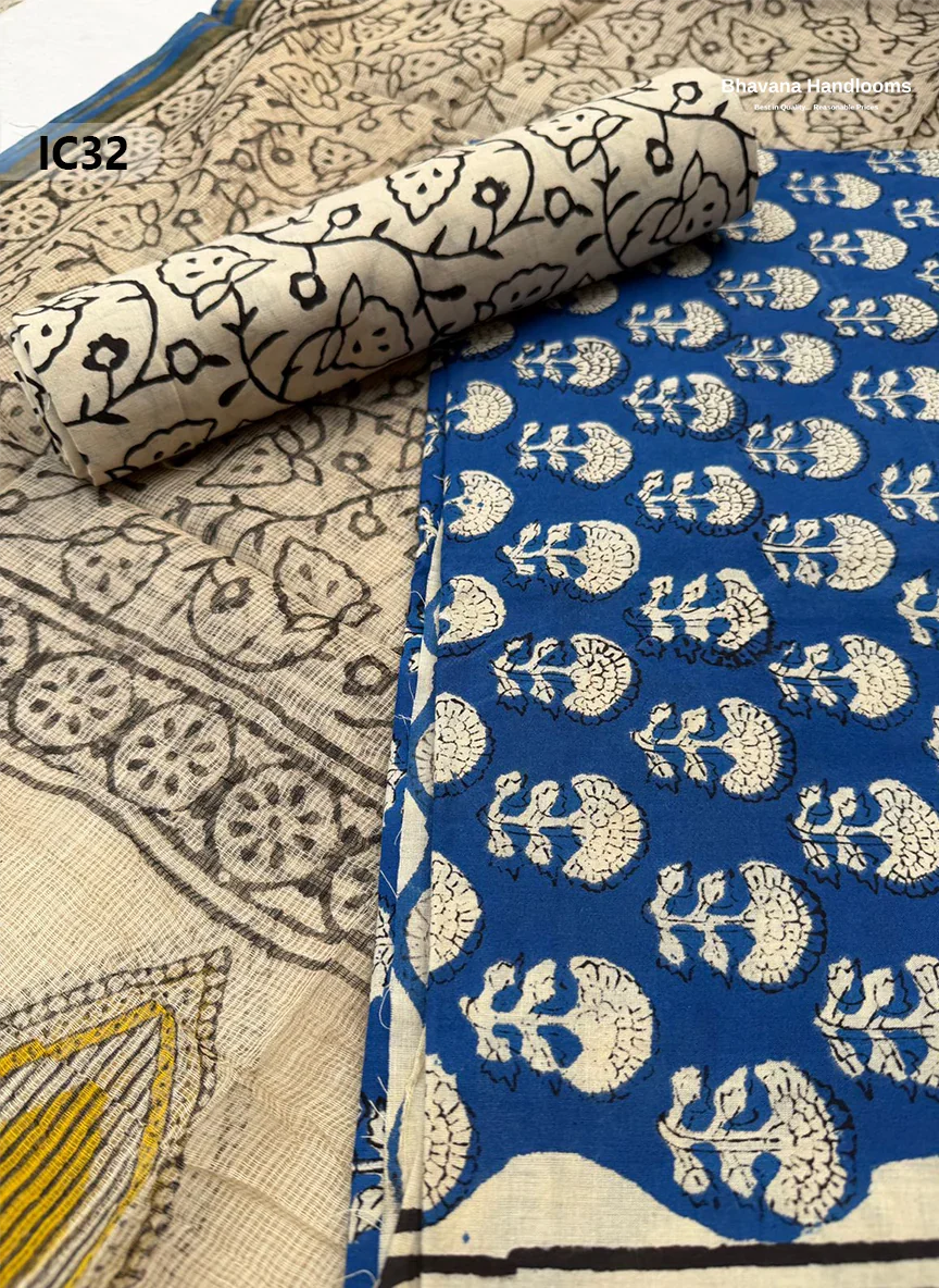 Premium Jaipur Cotton Dress Material with Soft Kota Dupatta with Blue Colour Top
