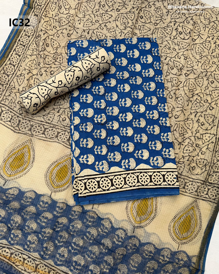 Premium Jaipur Cotton Dress Material with Soft Kota Dupatta with Blue Colour Top